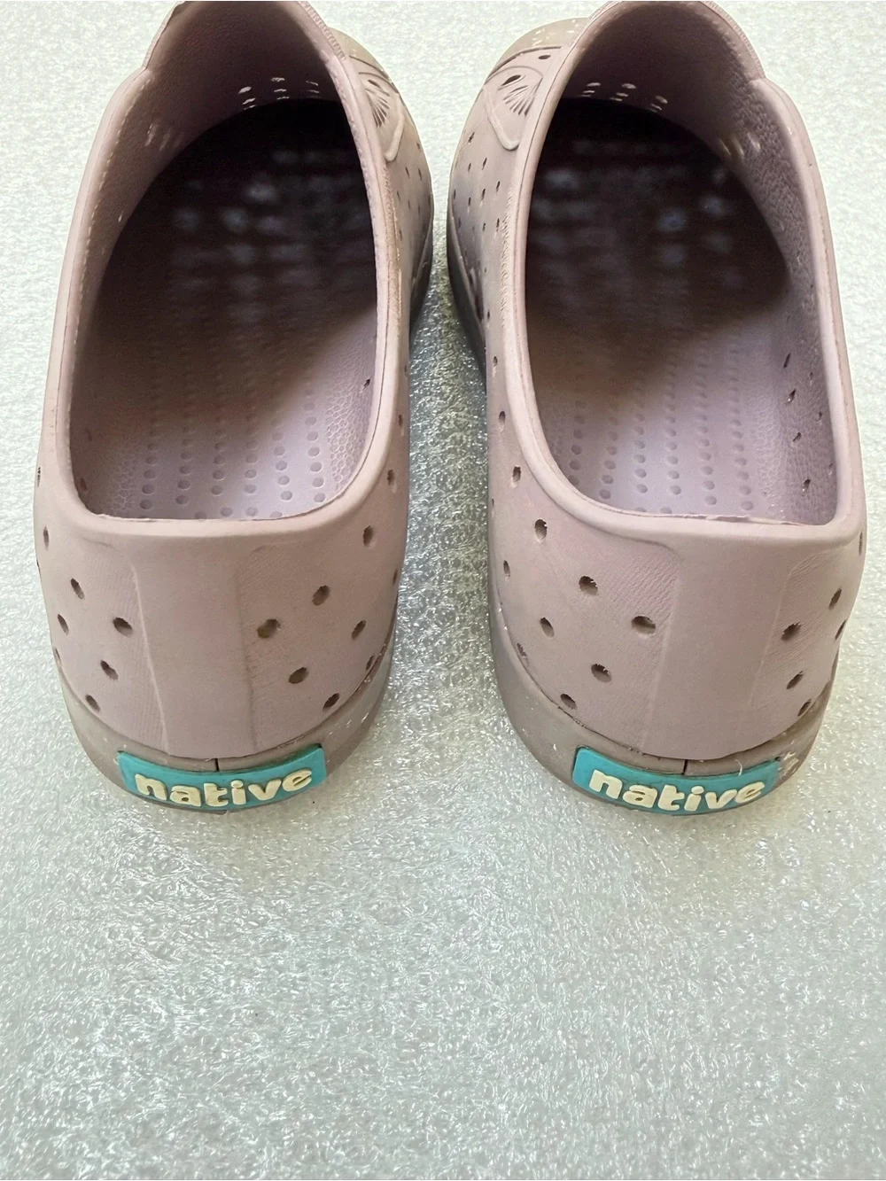 Native Slip-On Shoes in Mauve with Speckled Tan Toecaps